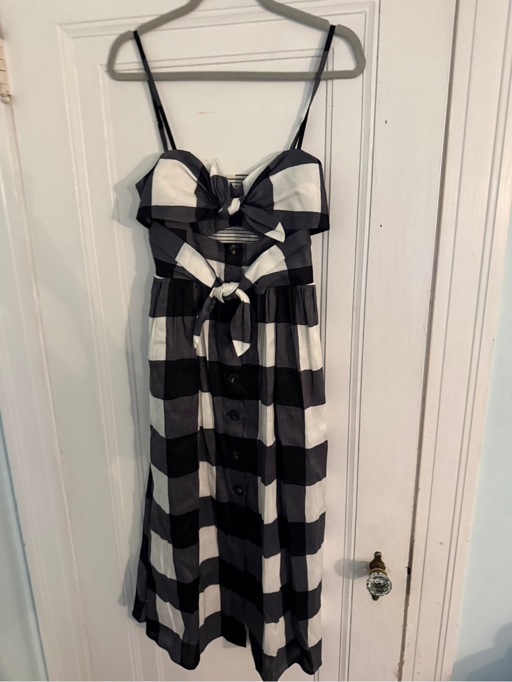 kate spade Black and White Gingham Tie-Front Midi Dress